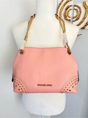 Michael Kors Pink Pebbled Leather Shoulder Bag with Gold Chain